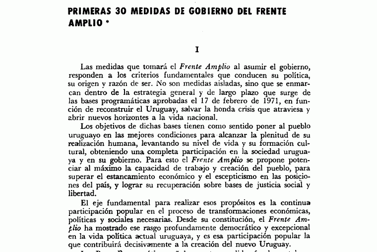 Frente Amplio: 30 Primeras Medidas de Gobierno&nbsp;(1971)